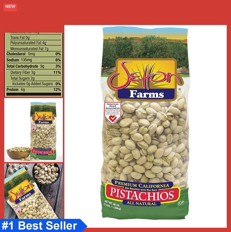 Pistachios Dry Roasted with Sea Salt 3lb Bag Vegan Kosher Non-GMO Snack Nuts
