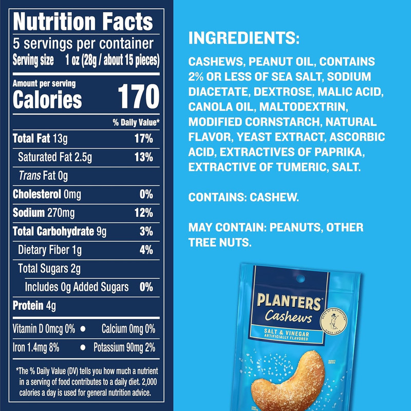 PLANTERS Cashews Salt & Vinegar Trail Mix Snack Pack Party Mix 5 oz Bag 1 Pack gallery