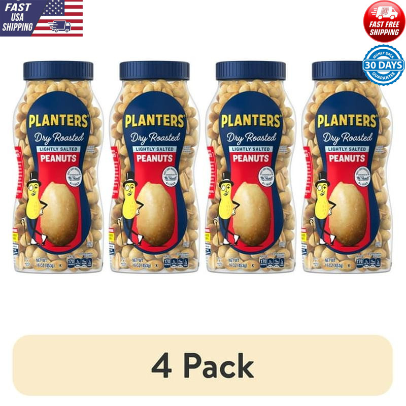 Dry Roasted Lightly Salted Peanuts 16 Oz Resealable Jar Low Sodium Snack New
