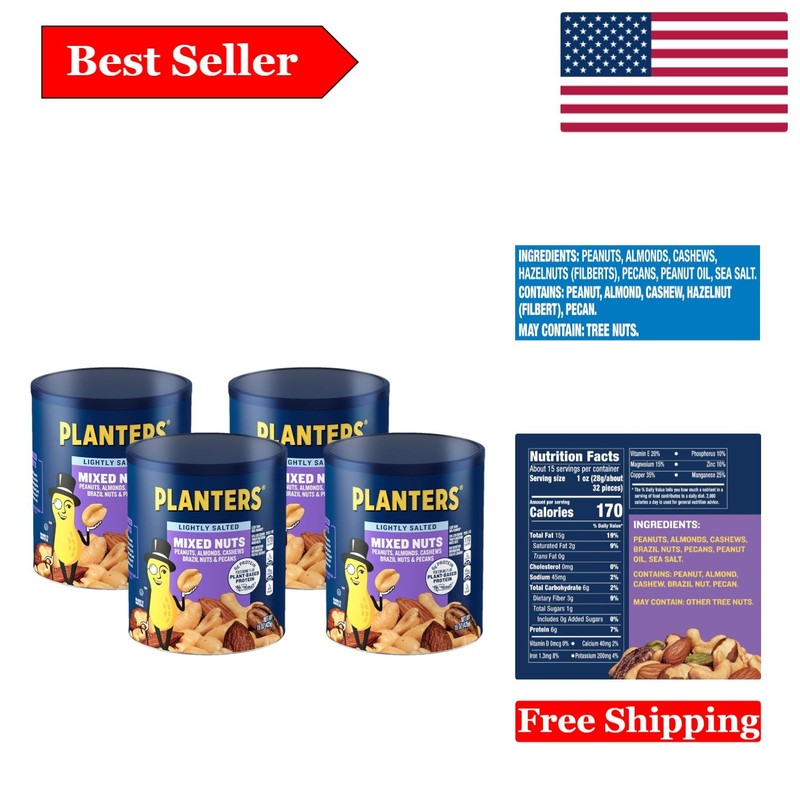 Lightly Salted Mixed Nuts - 15 Oz Canisters (Pack of 4)