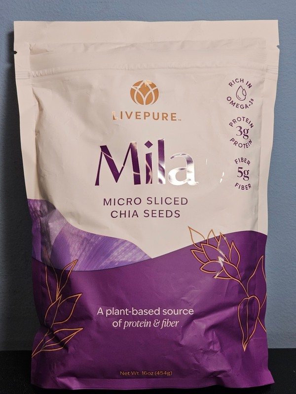 Live Pure Mila Micro Sliced Chia Seeds 16 oz - New / Sealed! Exp 3/6/2028