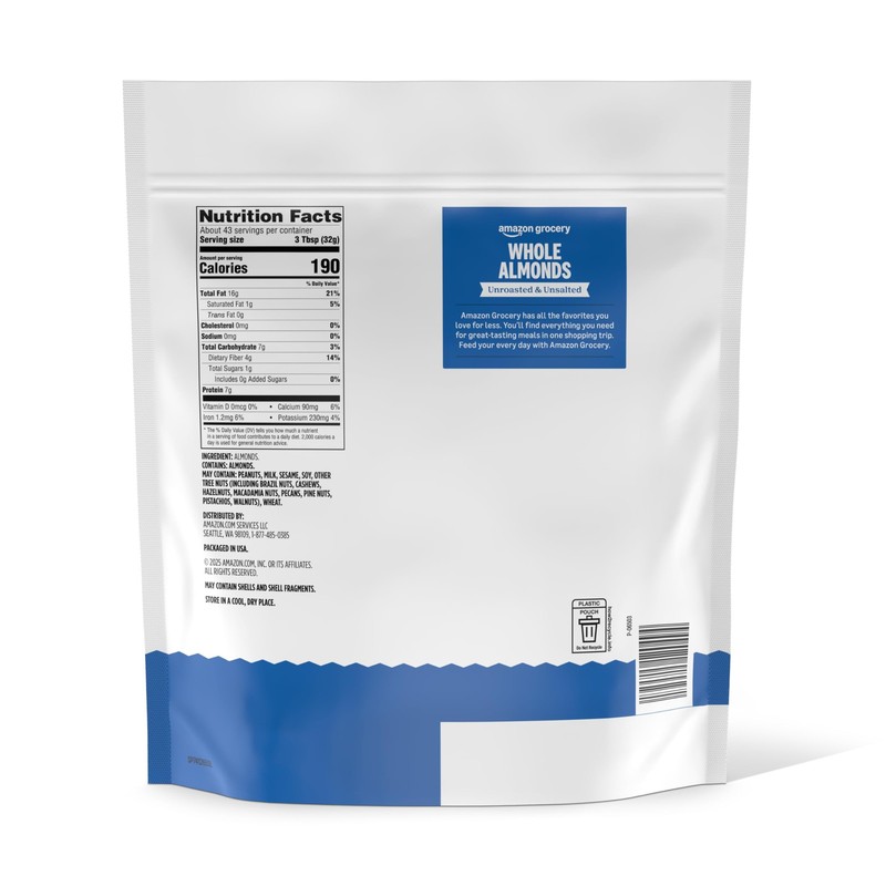 Grocery, Whole Almonds, Unroasted & Unsalted, 48 Oz (Previously Happy Belly, ... gallery