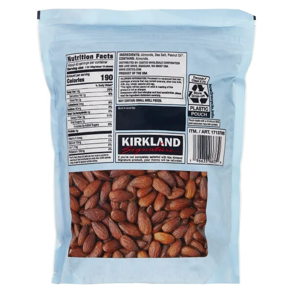 Kirkland Signature Roasted Almonds, Sea Salt, 2.5 lbs Total Net Weight 40 oz gallery