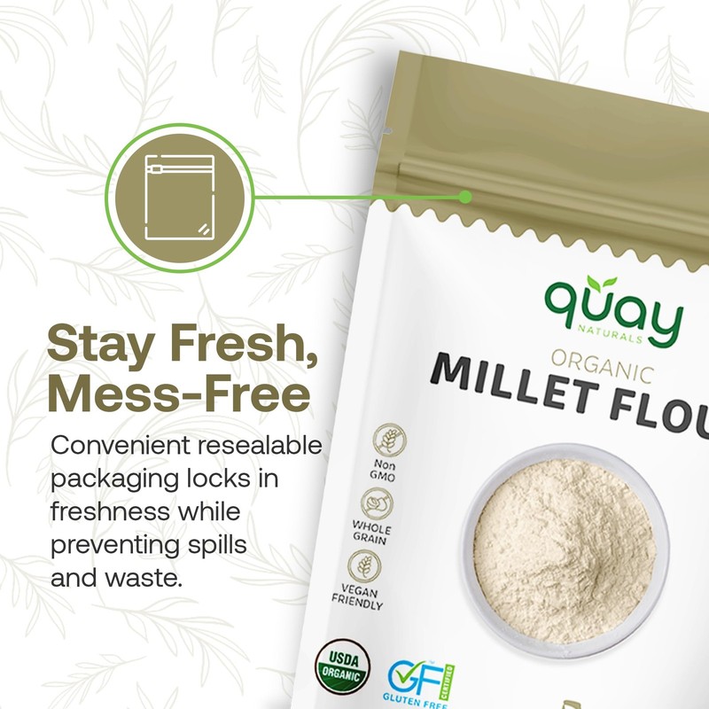 Quay Naturals Organic Millet Flour 2lb | USA-Grown & Milled | Stone-Ground, G... gallery