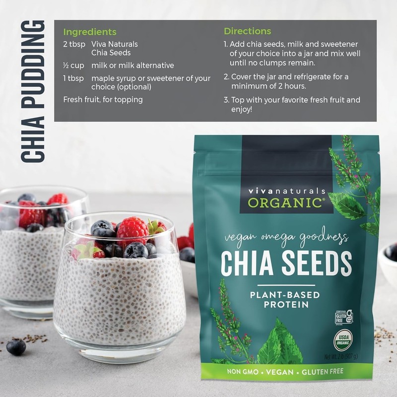 Organic Chia Seeds 2 LBs - Plant-Based Omega-3 and Vegan Protein, Non-GMO Chi gallery