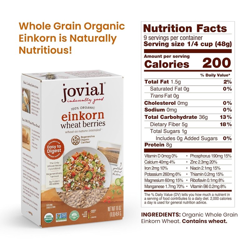 Jovial Organic Einkorn Wheat Berries 3 Pack Whole Grain Non GMO Italy 48 Oz BEST gallery