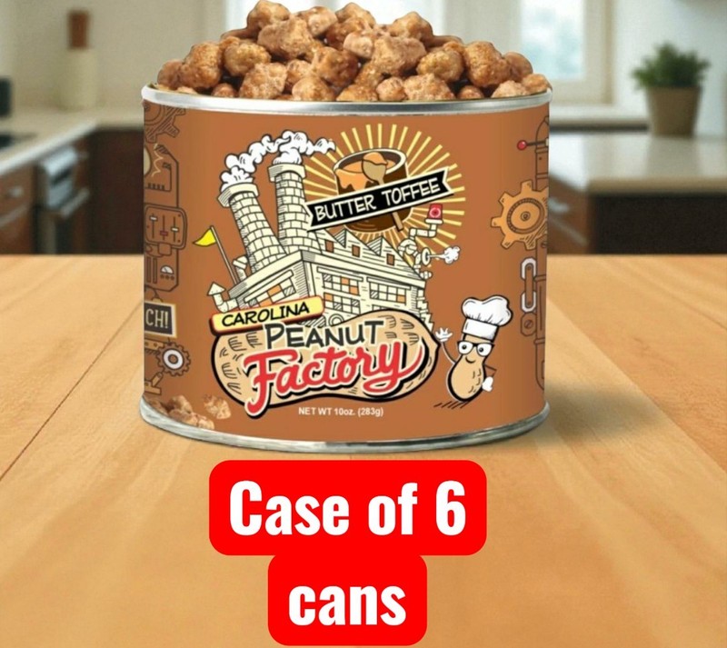 6 Pack – Carolina Peanut Factory Butter Toffee Flavored Gourmet Peanuts – 10 oz