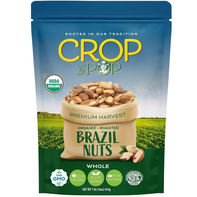 Organic Brazil Nuts Roasted Unsalted 16 Oz Packaged in Resealable Bag USDA