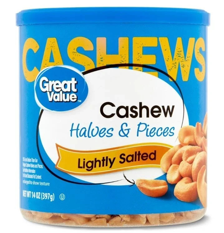 Great Value Lightly Salted Cashew Halves & Pieces, 14 oz New