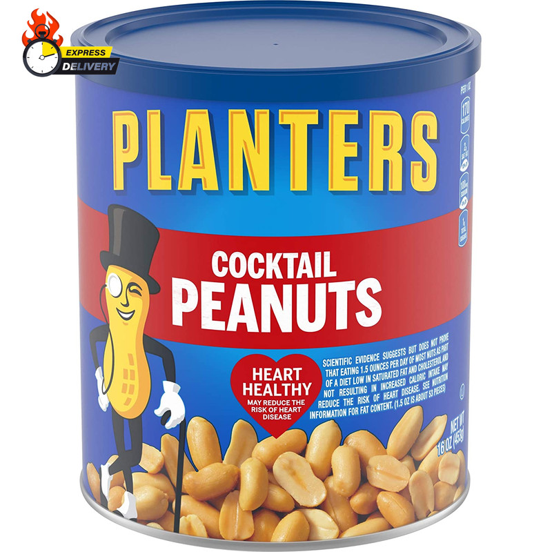 Salted Cocktail Peanuts, Party Snacks, Plant Based Protein 16Oz (1 Canister)