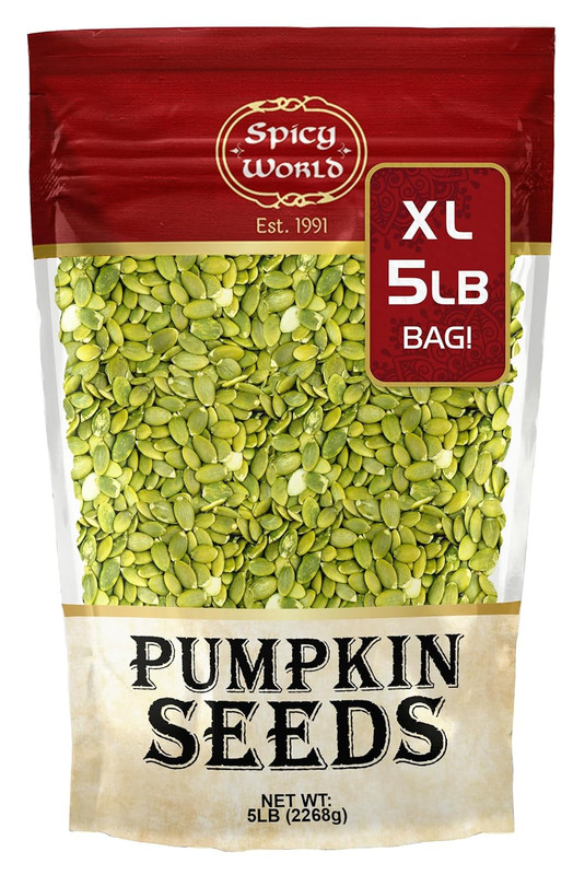 Raw Pumpkin Seeds 5 LB Jumbo Bag - Shelled, AAA Grade, Unsalted, Dry, Vegan, Bul