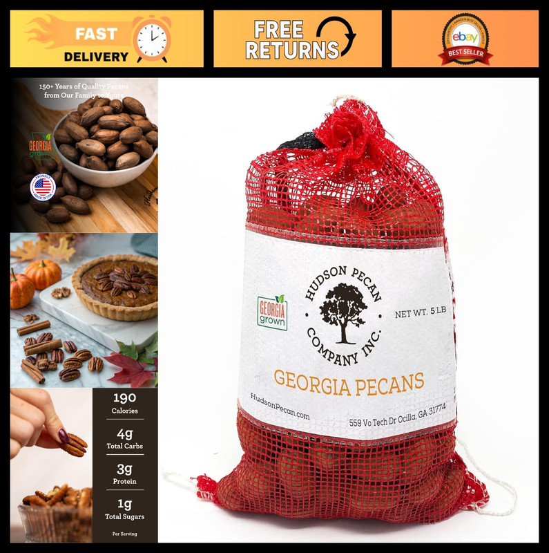Georgia Grown Pecans – Premium In-Shell Nuts, Gluten-Free, Keto Snack, 5lb Bag