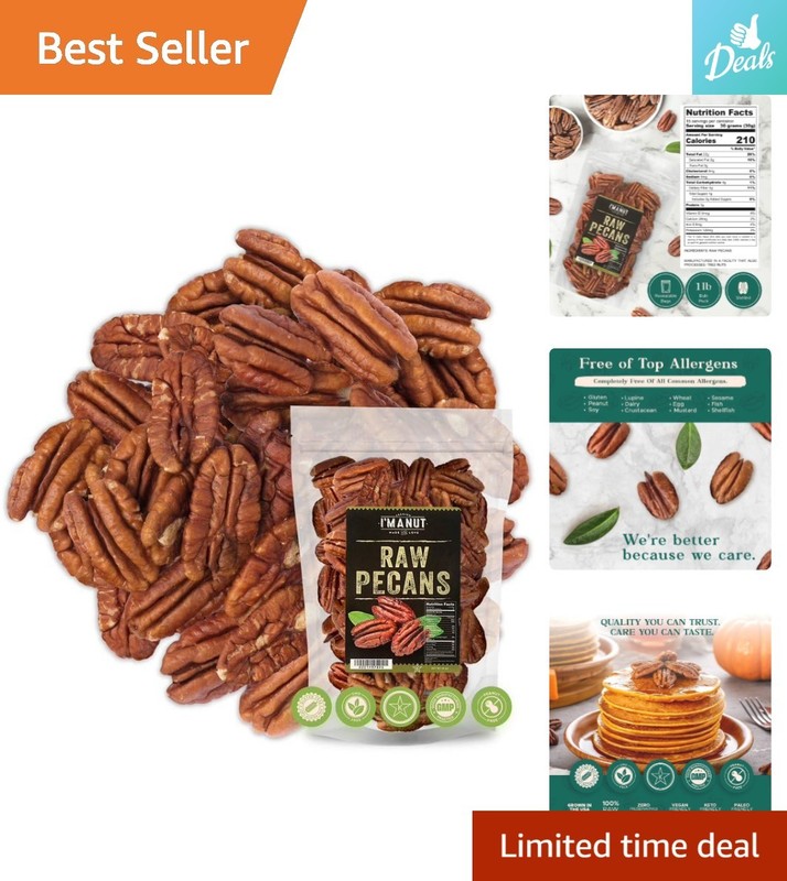 American-Grown Raw Pecan Halves 16oz | Rich Flavor for Cooking & Snacking
