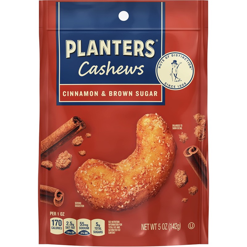 Planters Cashews Cinnamon Brown Sugar - Trail Mix Snack Pack - Snacks Cinnamon
