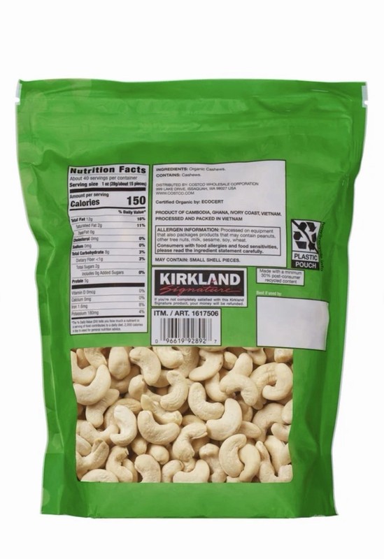 Kirkland Signature Organic Whole Cashews Unsalted Unroasted 40 oz (2.5 lb) gallery