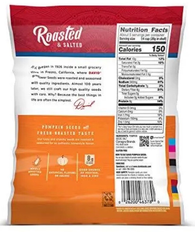 DAVID SEEDS Roasted and Salted Pumpkin Seeds, 2.25 oz, Keto Friendly, 12-pack gallery
