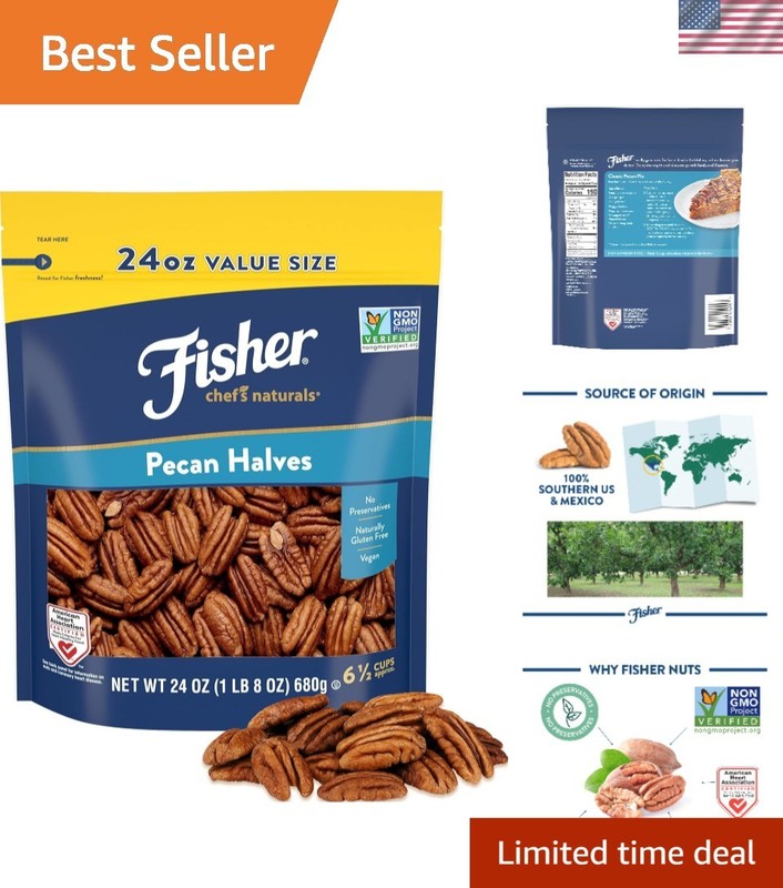 Pecan Halves 24 oz Resealable Bag, Unsalted Raw Nuts for Cooking, Baking & Sn…