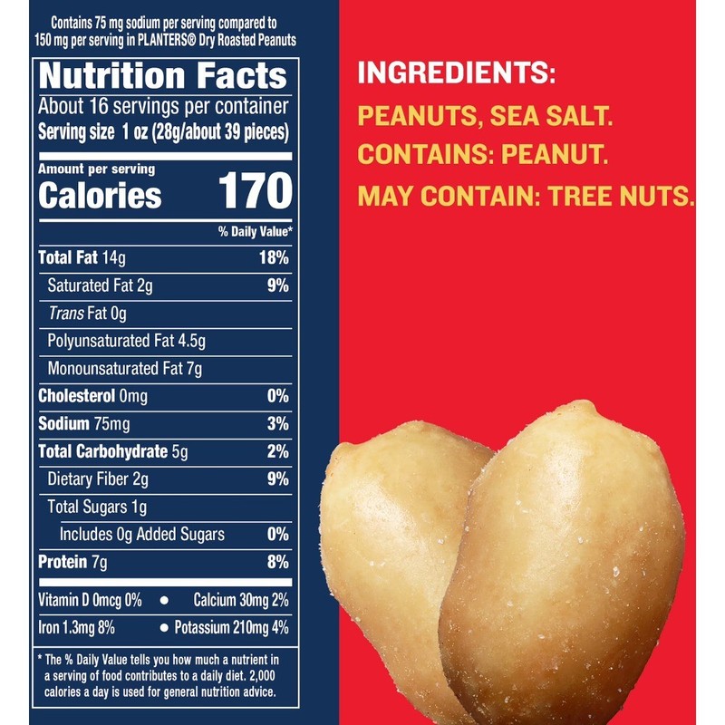 (4 pack) Lightly Salted Dry Roasted Peanuts,Plant Based Protein, 16 oz Jar gallery