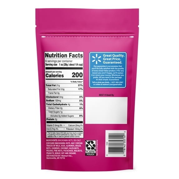 Great Value Dry Roasted Salted Macadamia Nuts 6 oz Resealable Bag Snack Nuts gallery