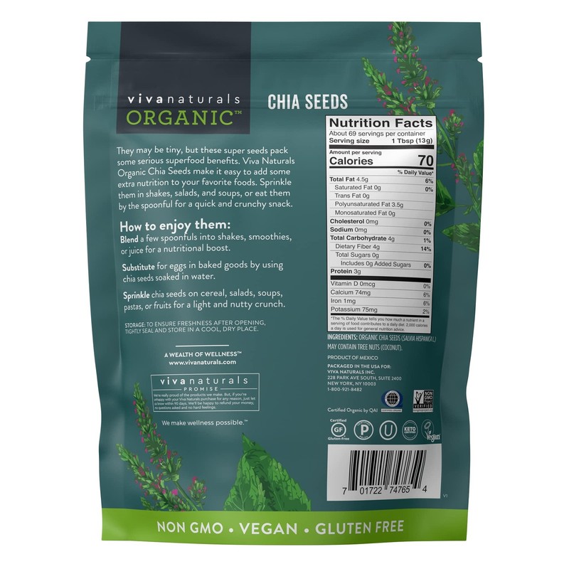 Viva Naturals Organic Chia Seeds, 2 lb, 32 Oz – 2 Pounds (Pack of 1), White gallery