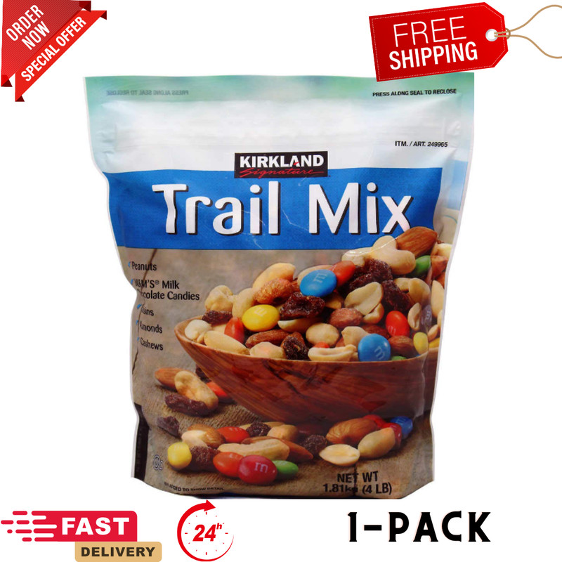 Kirkland Signature Trail Mix, Peanuts M&M’s Cashews Healthy Snacks 4-lbs/Pack-1