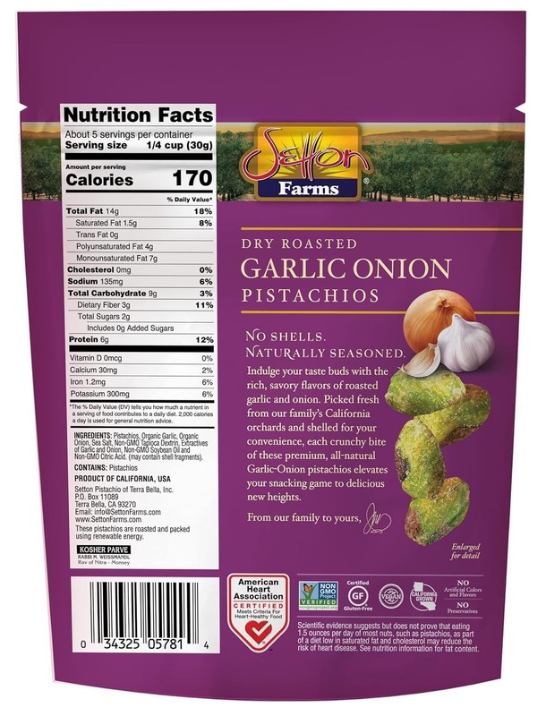 Savory No Shell Garlic Onion Pistachios, & Gluten-Free (5 oz, Pack of 2) gallery