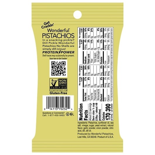 Wonderful Pistachios No Shell Dill Pickle Pistachios, 2.25Oz 8/Pack, 3/ Case gallery