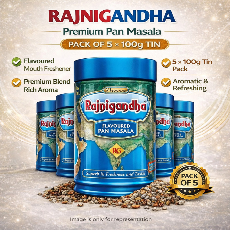 Rajnigandha Premium Mouth FreshFlavoured Mouth Freshener 5 Box X 100g Tin Dabba