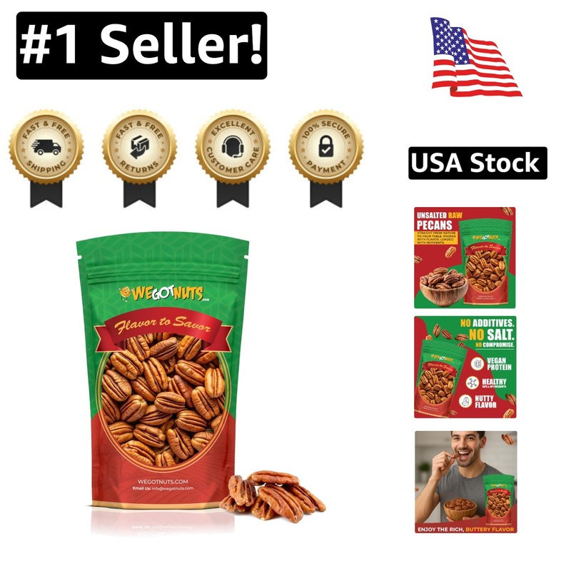 Fresh 2 Pounds of Raw, Natural Pecans - Gourmet Snack for Baking & More