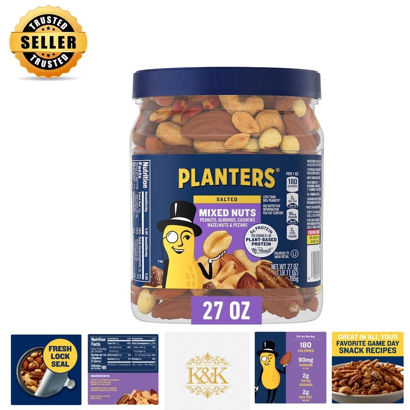 Delicious 27 oz Salted Mixed Nuts – Kosher Certified with Less Than 50% Peanuts