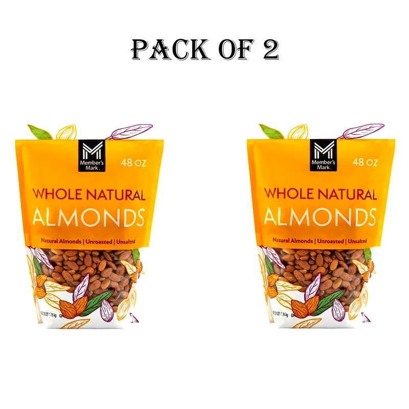 2 PACK - Member's Mark Natural Whole Almonds (3 lbs each) Total 6 lbs. FRESH