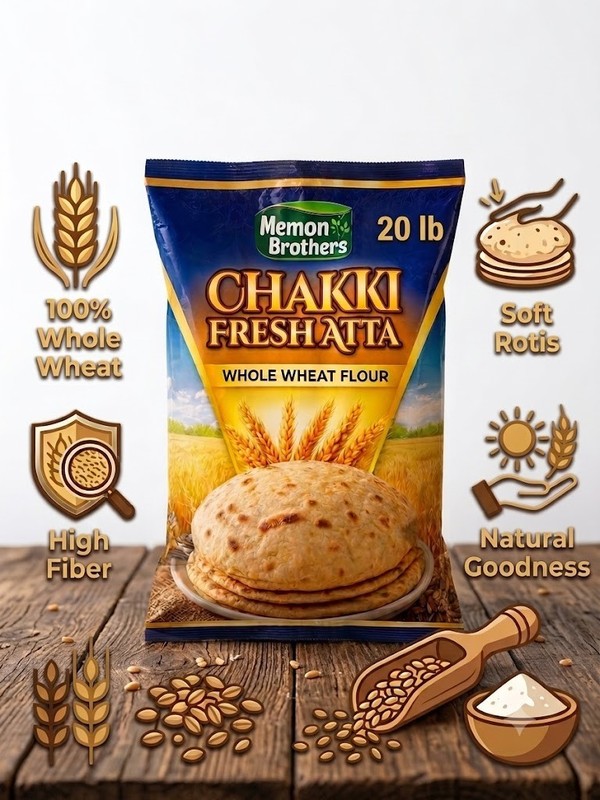 Chakki Fresh Atta Whole Wheat Flour 20lb Bag | 100% Whole Wheat |Memon Brothers gallery