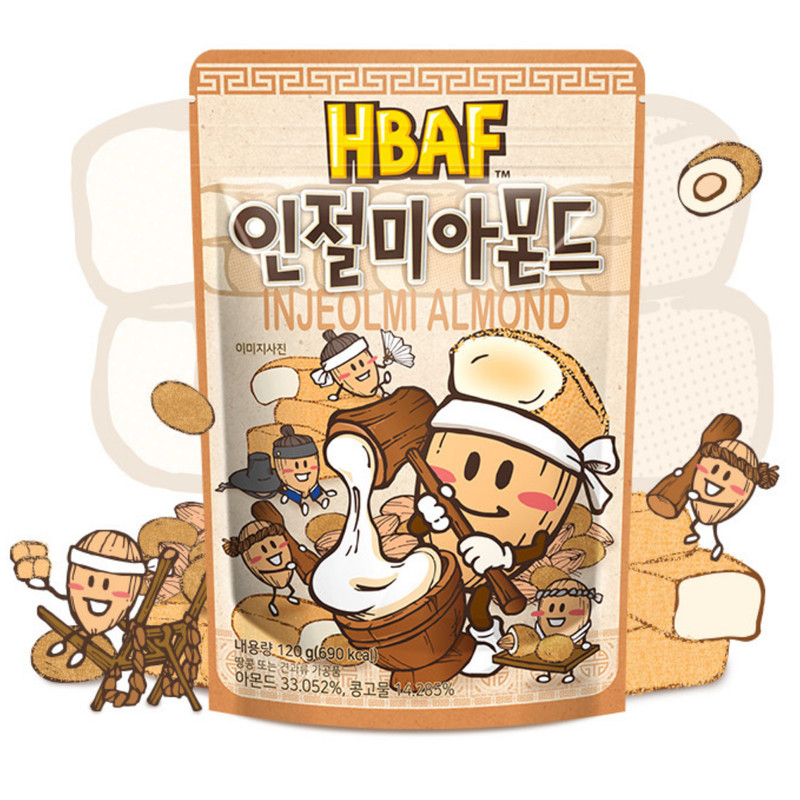 HBAF Injeolmi Almond 120g x 3 Packs Korean Rice Cake Soybean Powder Snack HACCP gallery