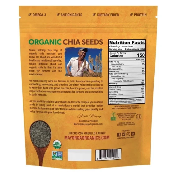 Mayorga Organics Organic Raw Chia Seeds 3lb Resealable Bag 1.36kg Antioxidants gallery