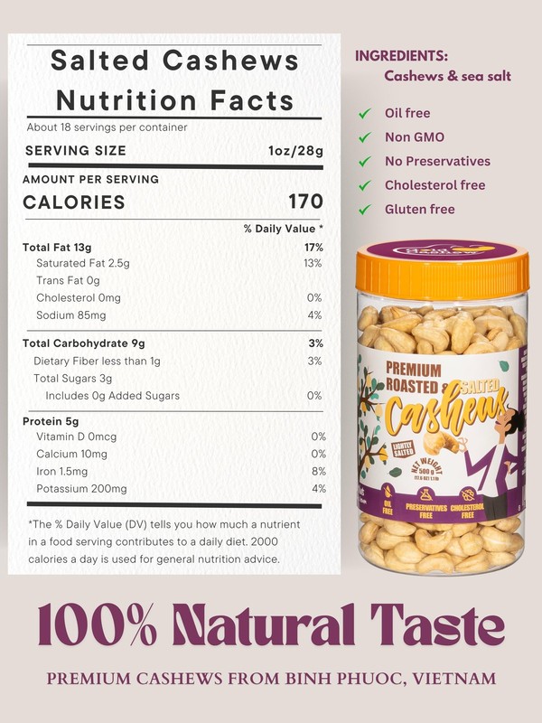 Cashews Roasted Lightly Salted Whole Nut Oil Free 17.64 oz Pack of 1 Salted gallery