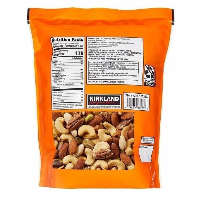 Kirkland Extra Fancy Unsalted Mixed Nuts Almonds,Cashews,Pistachios,Pecans 2.5LB gallery