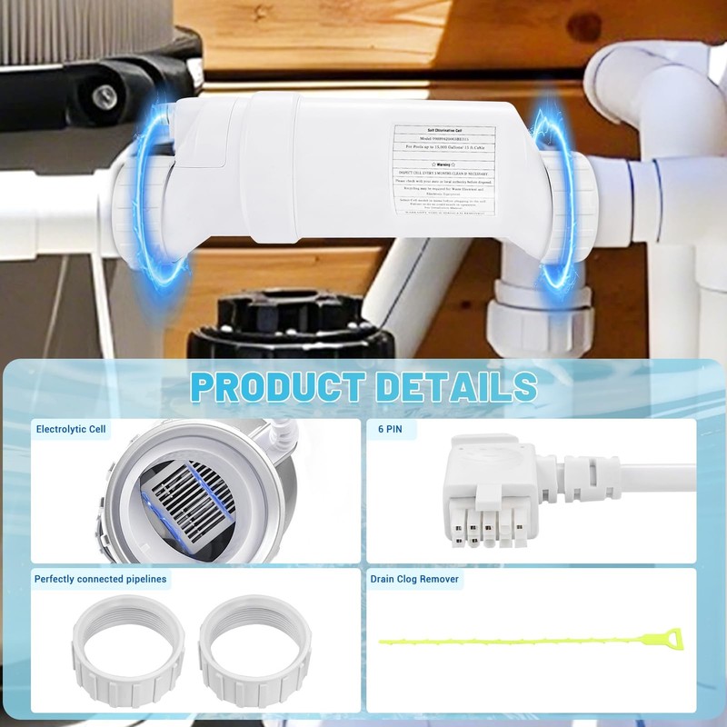 T-3 Salt Cell with Hayward W3T-Cell-3 BL1T3H 15,000 Gallons Pool, Fits AquaRi... gallery