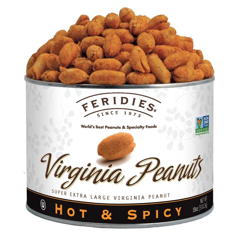 FERIDIES Super Extra Large Hot and Spicy Virginia Peanuts, 18oz CAN