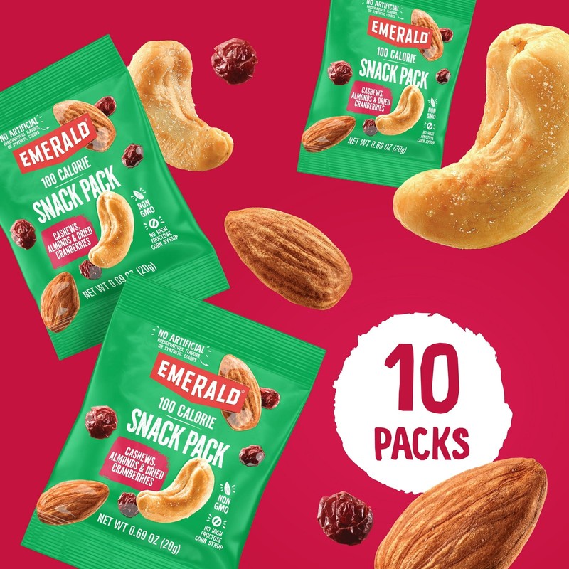 Emerald Nuts Cashews & Almonds with Dried Cranberries, 100 Calorie Packs, 10 Ct gallery