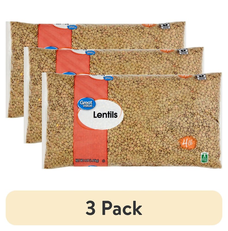 3 pack) Great Value Lentils, 4 lb