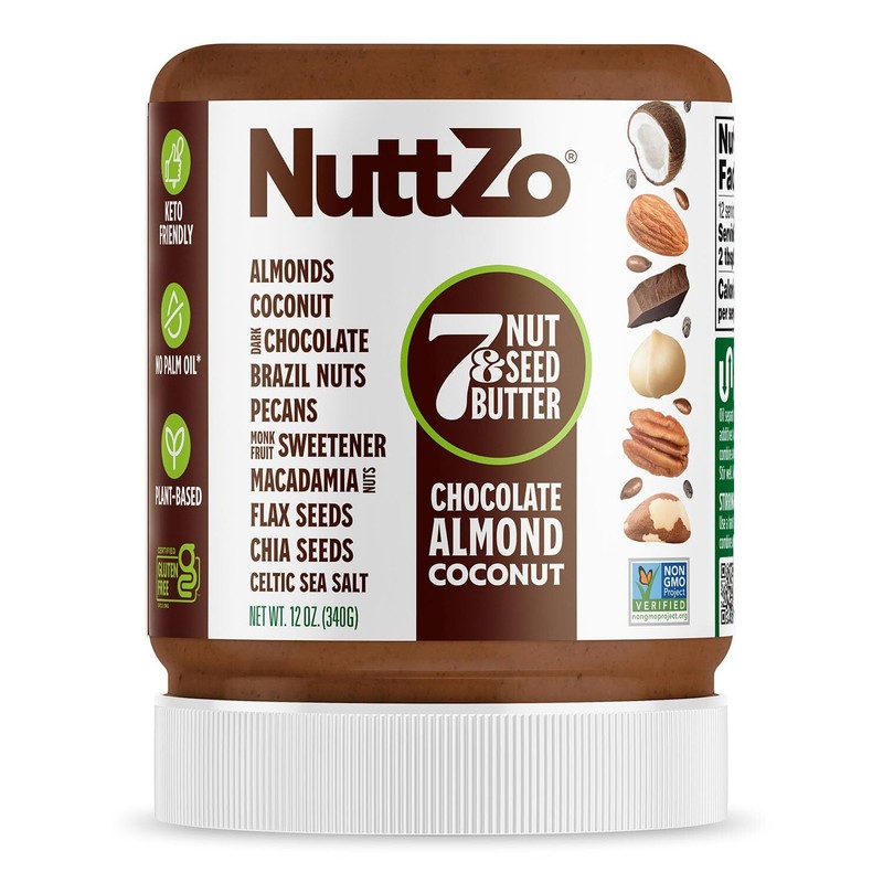 NuttZo 7 Nuts and Seeds Dark Chocolate Butter 12 Ounces Keto Friendly Snack