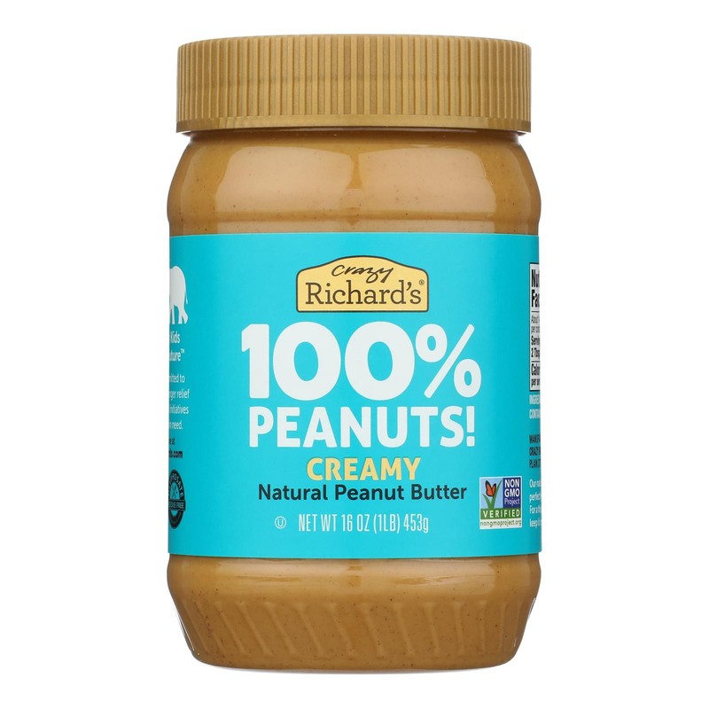 Crazy Richards Natural Creamy Peanut Butter - Case of 12 - 16 oz.