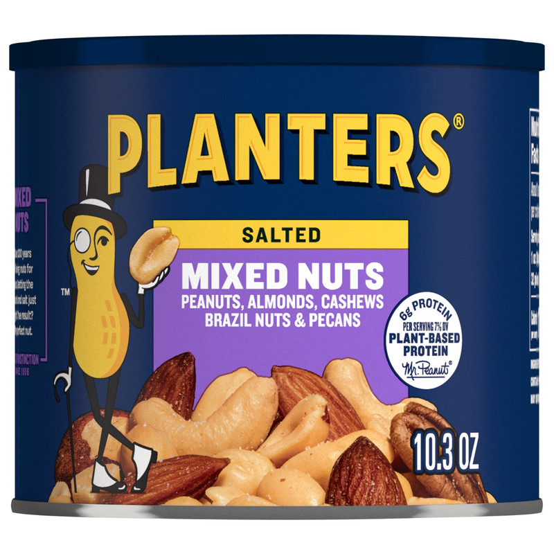 PLANTERS Lightly Salted Mix Nuts, Party Snacks, Plant-Based Protein, 10 Oz Can