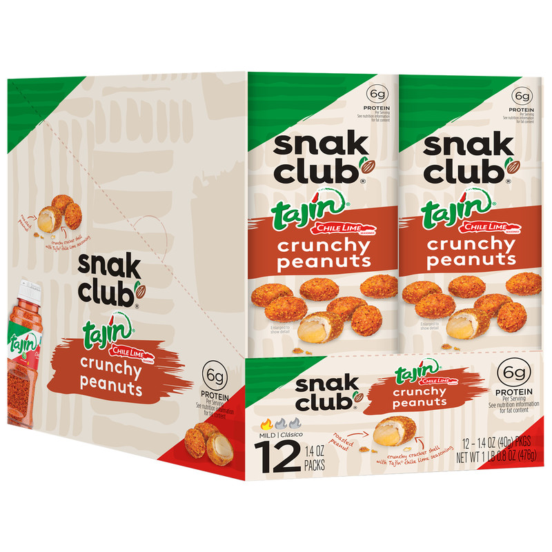 Snak Club Crunchy Peanuts, Tajin Chile Lime Peg Bag, 1.4 oz, 12 ct