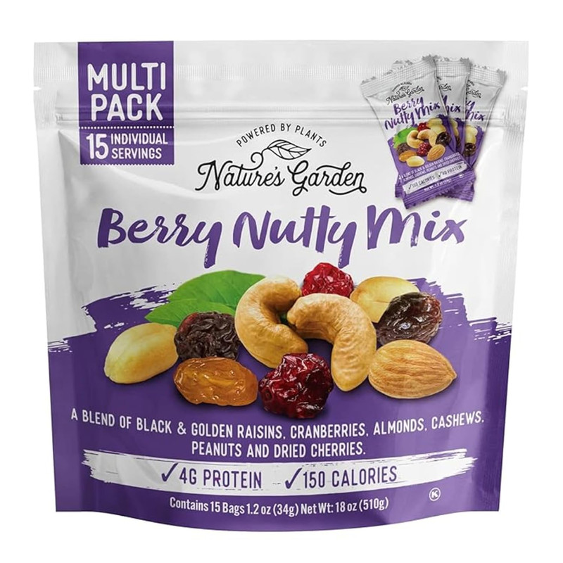 Natures Garden Berry Nutty Mix, Single Serve Bags – 18 Ounce (1.2 Ounce X 15 Cou