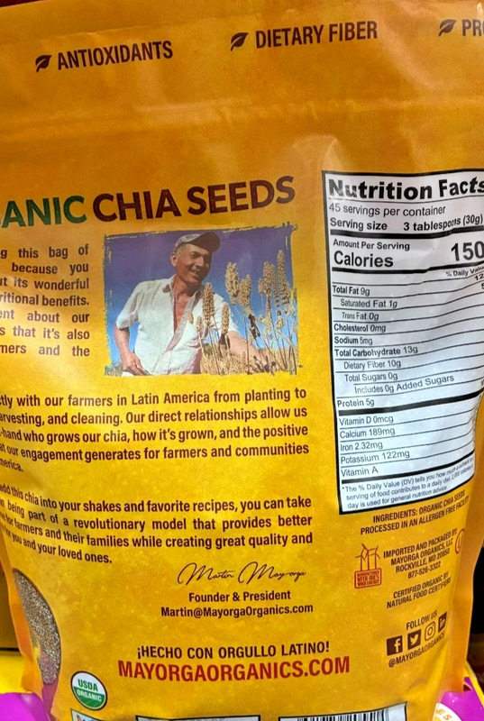 Mayorga Organics Organic Raw Chia Seeds 3lb Resealable Bag 1.36kg Antioxidants gallery