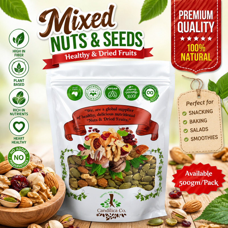 CandiLica Roasted Nuts 500g – Unsalted | No Oily | Dry Roasted | High Protein