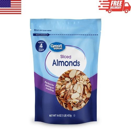 Great Value Sliced Almonds 16 oz Natural Baking Cooking Snack Resealable Bag