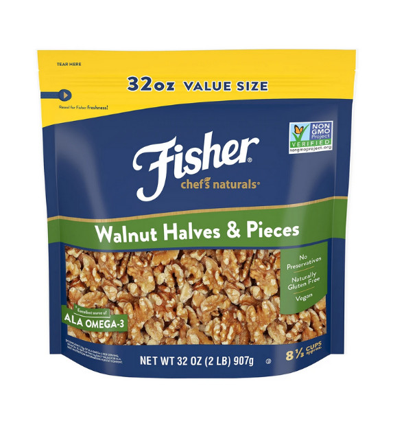 Fisher Chef’s Naturals Gluten Free, No Preservatives, Non-GMO Walnut Halves & Pi