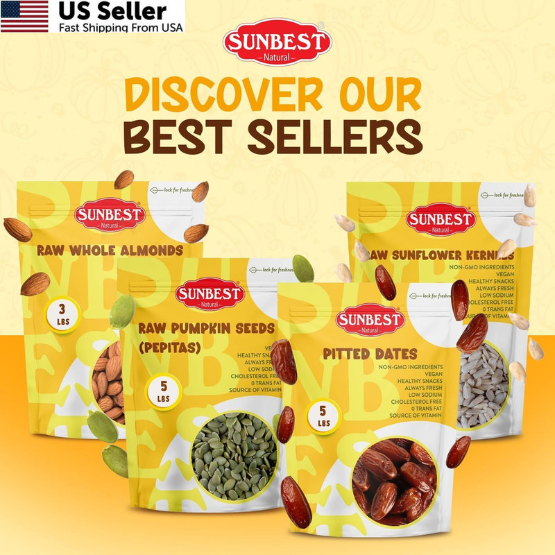 Sunbest Natural Raw Pumpkin Seeds, 5 lbs – Unsalted & Shelled – Bulk 5 Pounds gallery